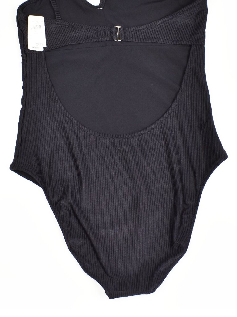 Aerie Shine One-Shoulder Full Coverage Black Ribbed Swimsuit NEW - L - Picture 6 of 7